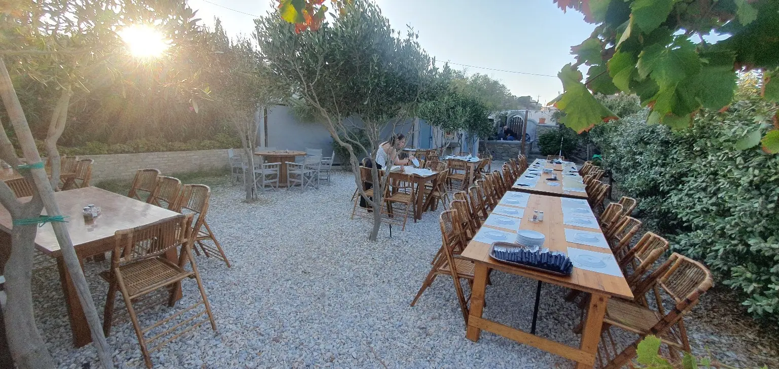 Long tables prepared for a private group at Kafedena's Village
